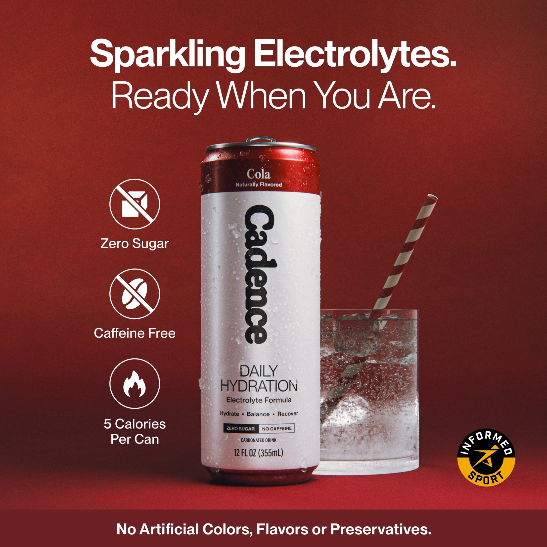 (12 pack) Cadence Daily Hydration - Cola Sparkling Electrolyte Drink - Carbonated & Zero Sugar with Sodium, Potassium & Magnesium — 12 fl oz