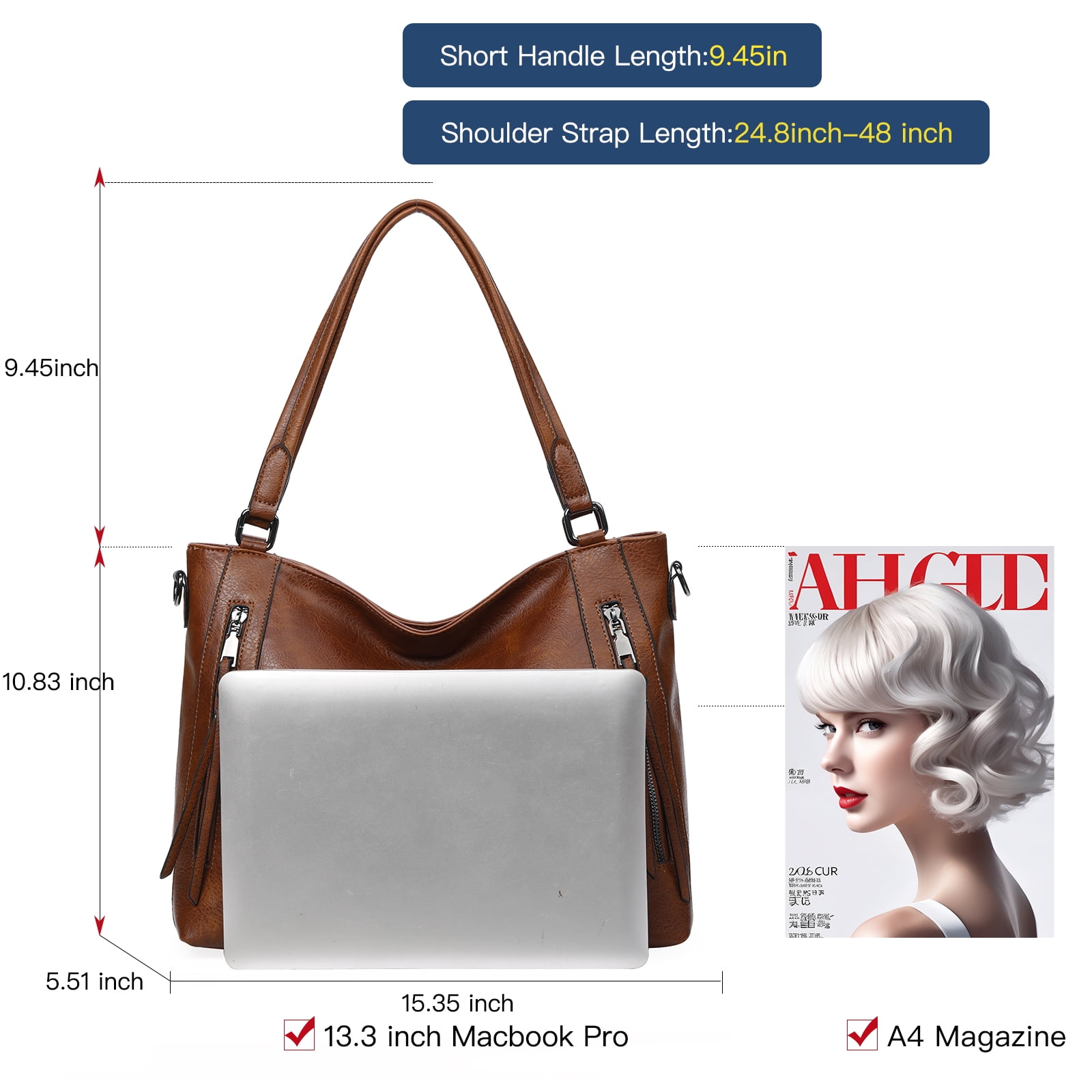 SENDEFN Tote Bag for Women with Zipper Leather Purse and Handbags Ladies Top-handle Shoulder Bags