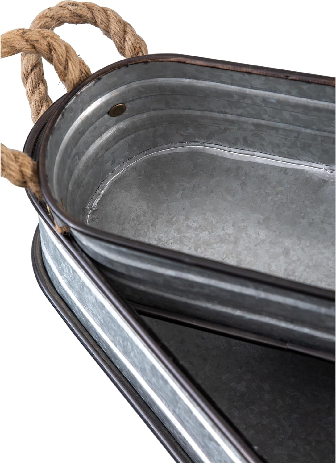 SOFE Small Oval Galvanized Planters Galvanized Bucket Set of 2, Planters for Indoor Outdoor Plants with Rope Handles, Galvanized Tub Metal Flower Pot, Farmhouse Home Decor for Outdoor Party Wedding