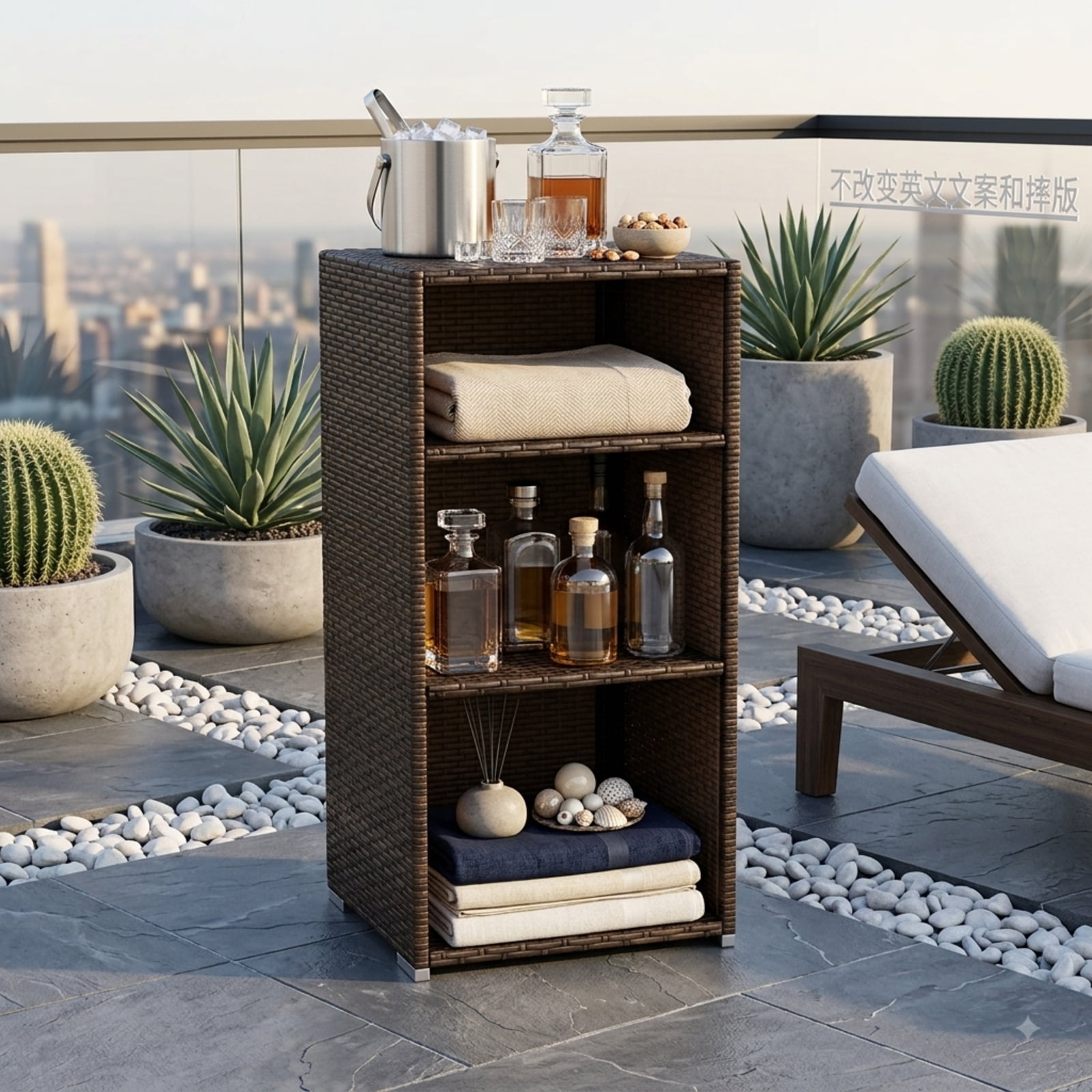 Biotree Outdoor Storage Cabinet with Drawer and 3 Shelves for Patio Porch Poolside Backyard, Brown