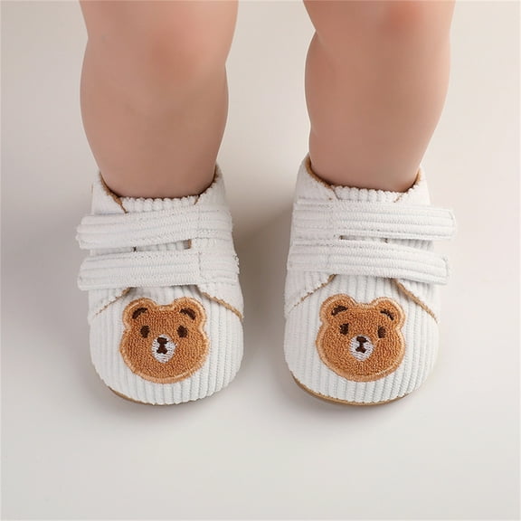 Tao Newborn Baby Boys Girls Cute Bear Booties Cozy Fleece Booties Stay On Socks Non Skid Soft Sole Infant Toddler Warm Winter House Slipper Crib Shoes Warm Plush ShoesWhite12