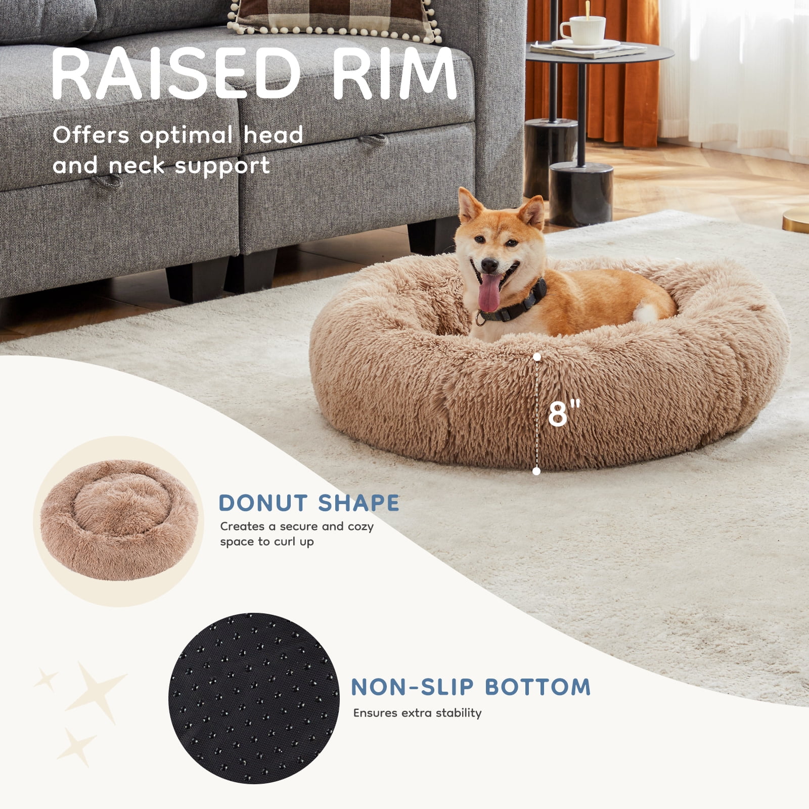 GIANNA Medium Dog Memory Foam Sofa – Supportive Brown Bed for Pets, Machine Washable