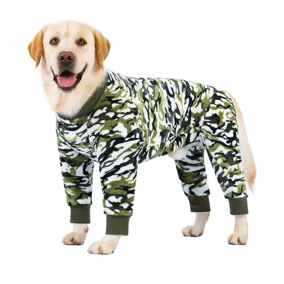 Harikaji Large Dog Sweater Coat, Large Dog Recovery Suit, Anti-Shedding Dog Pajamas Pjs, After Surgery Dog Onesie for Medium Large Dog Green Camouflage 26#