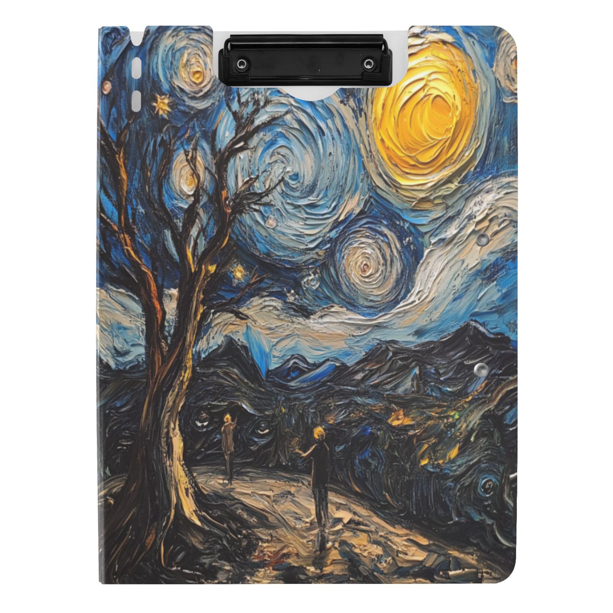 FORMRS A4 Clipboard Folder with Pen Holder Horizontal Foldable School Office Binder, Swirling Starry Sky