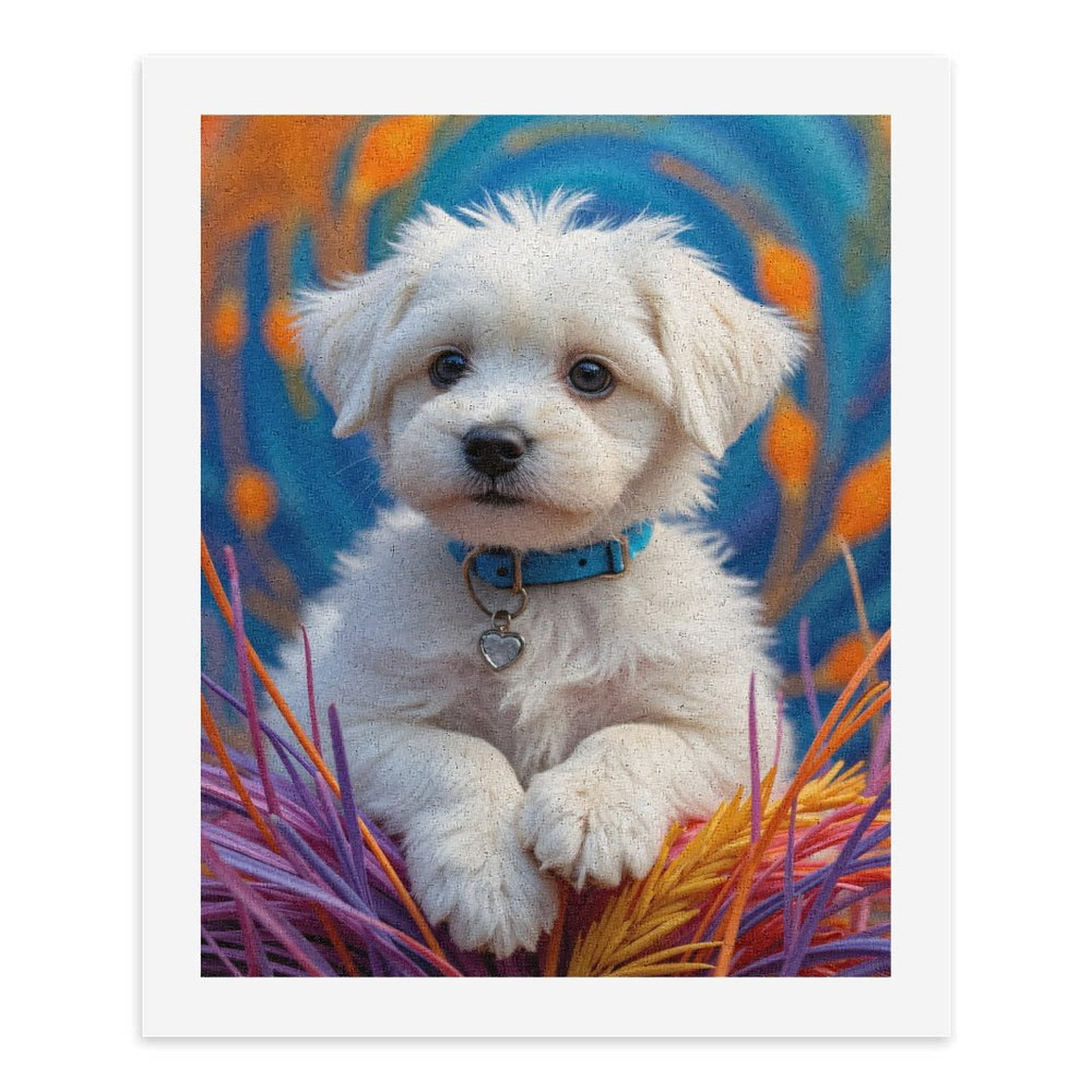 Paint By Numbers Kit for Adults Beginner - DIY White Puppy Vibrant Background Canvas Painting Kits for Adults, Frameless Paint By Number for Adults for Home Wall Decor 16x20 Inch