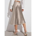 thumbnail image 4 of Weardear Womens Solid Silky Satin Skirts Casual Elastic High Waist Midi Party Skirts, 4 of 7