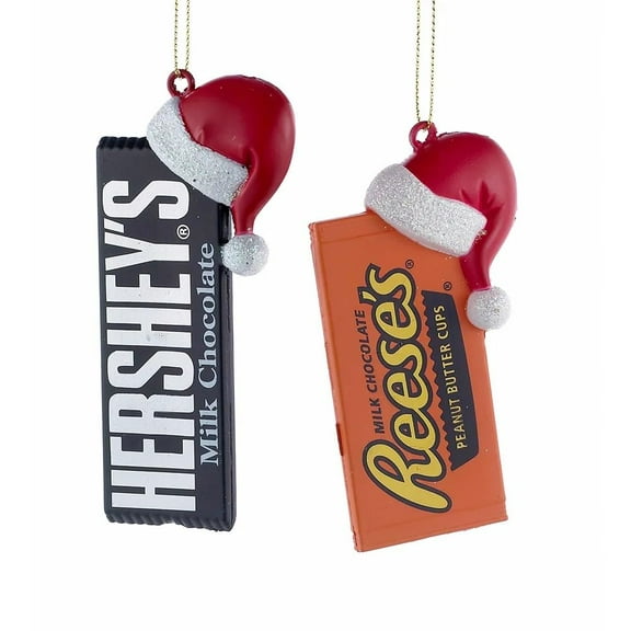 HERSHEY'STM CANDY BAR WITH SANTA HAT ORNAMENT - 2 ASSORTED: HERSHEY'STM AND REESE'S