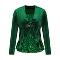 thumbnail image 3 of Women Sequin Velvet Tops Dressy Christmas Long Sleeve Shirts Tunic Casual Sparkly Buckle Loose Party Holiday Blouse, 3 of 5