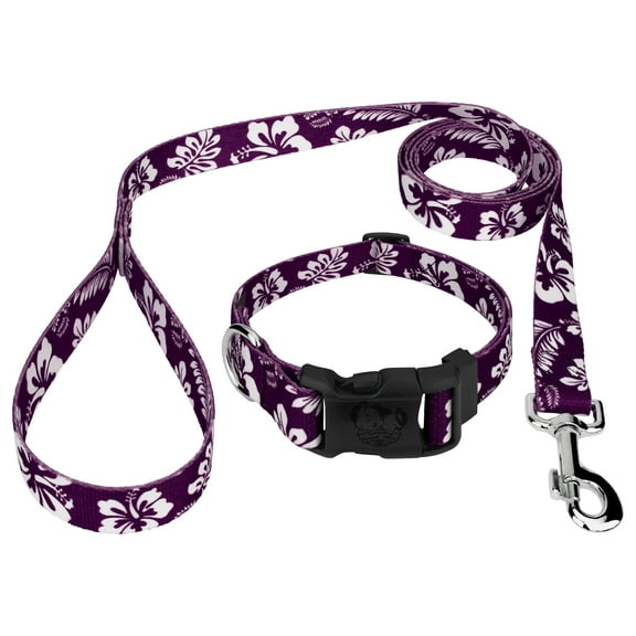 Country Brook Petz® Purple Hawaiian Deluxe Dog Collar and Leash, 3XS