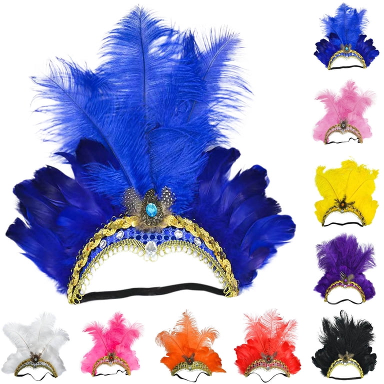 Feather Headpiece Showgirl Headdress Masquerade Party Carnival Sequin Headband ZQUUVOU Women main image 2