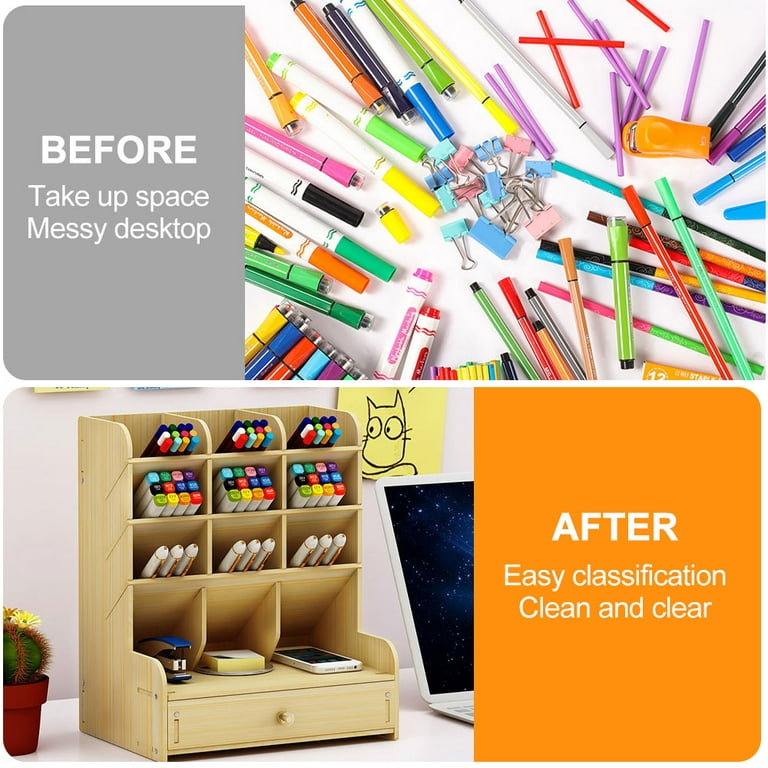 Wooden Desk Organizer, Multi-Functional DIY Pen Holder, Pen Organizer for  desk, Desktop Stationary, Easy Assembly, Home Office Art Supplies Organizer  Storage， 