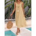 thumbnail image 4 of Dresses for Women Spring Summer Sleeveless V Neck Cotton Beach Casual Dress Khaki XXL, 4 of 7