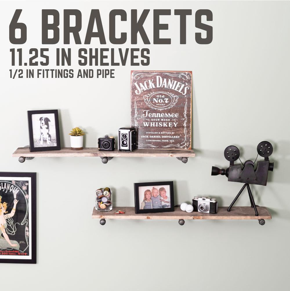 PIPE DECOR 1/2 in x 12 in, Cast iron Heavy-Duty Shelf Bracket Kit 6 Pack
