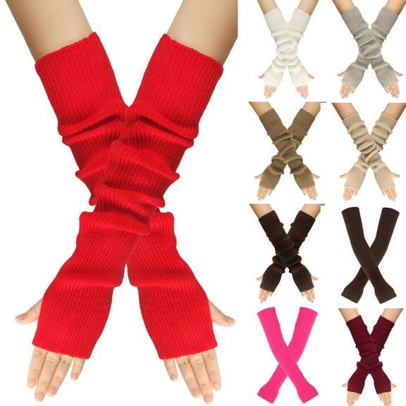Solid Color Knit Fingerless Gloves with Thumb Hole Unisex Warm Wrist Cuffs