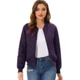 thumbnail image 1 of Chaqueta bomber acolchada con cremallera y mangas largas raglán para mujer con bolsillos Morado Oscuro XS, 1 of 5