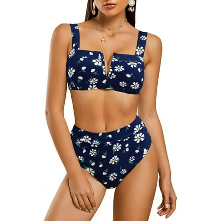 YEHOOM Womens Sexy Two Piece Leopard Printed Swimsuits High Waisted High Cut Padded Bikini Set Bathing Suits
