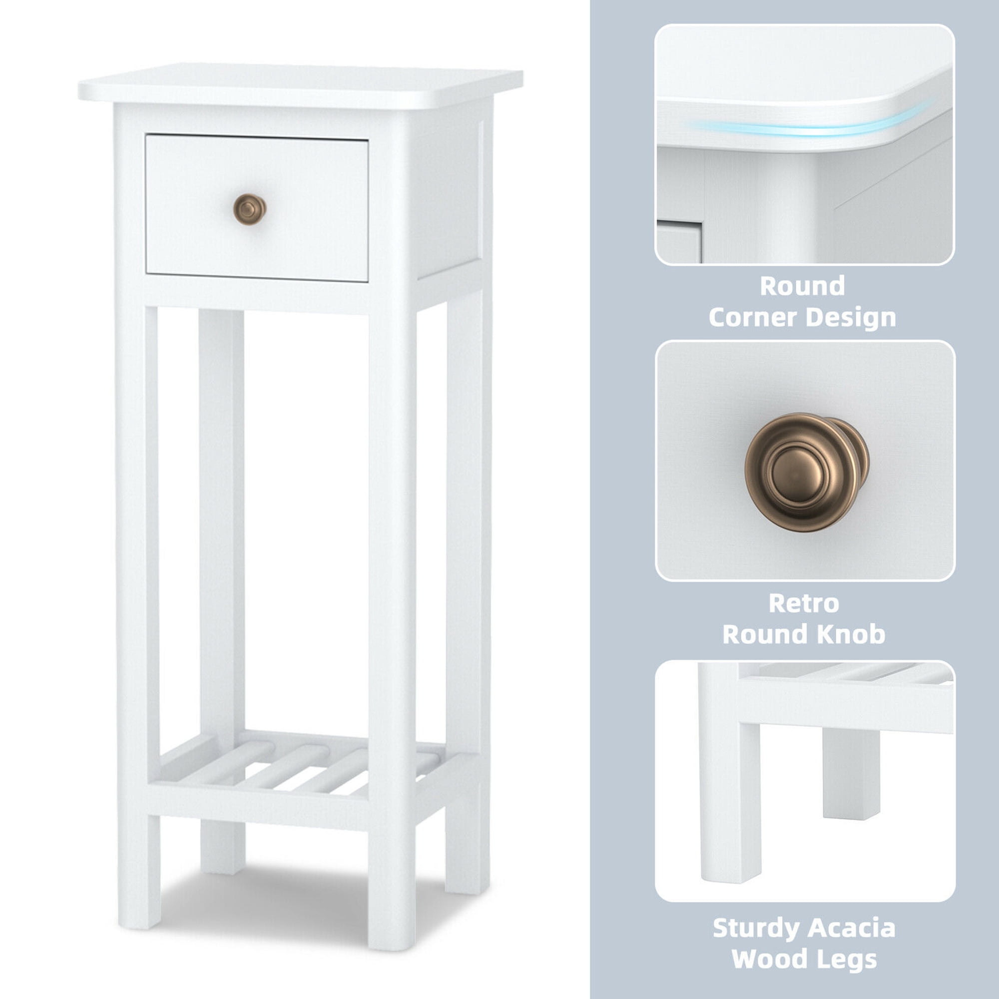 Gymax 2 Tier End Table with Drawer, White