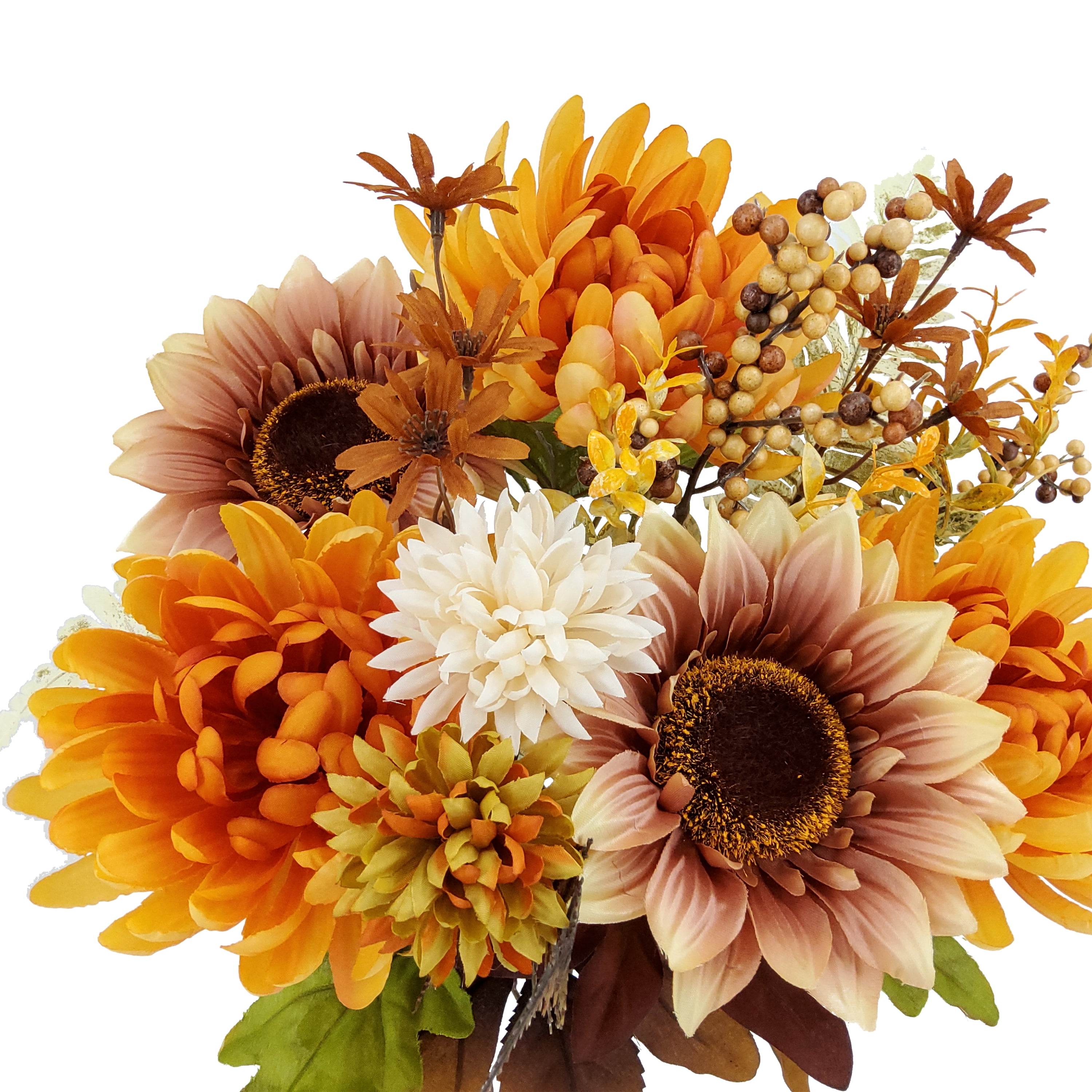 Mainstays 18.5 in Indoor Artificial Mum and Sunflower Mixed Bouquet, Orange