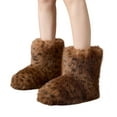 thumbnail image 4 of Women's Fur Boot, Round Toe Suede Winter Fuzzy Shoes, Warm Snow Comfy Plush Short Flat Mid-Calf and Knee High Furry Fluffy Boots Round Toe Mid Calf Comfortable Outdoor Flat Shoes, 4 of 7