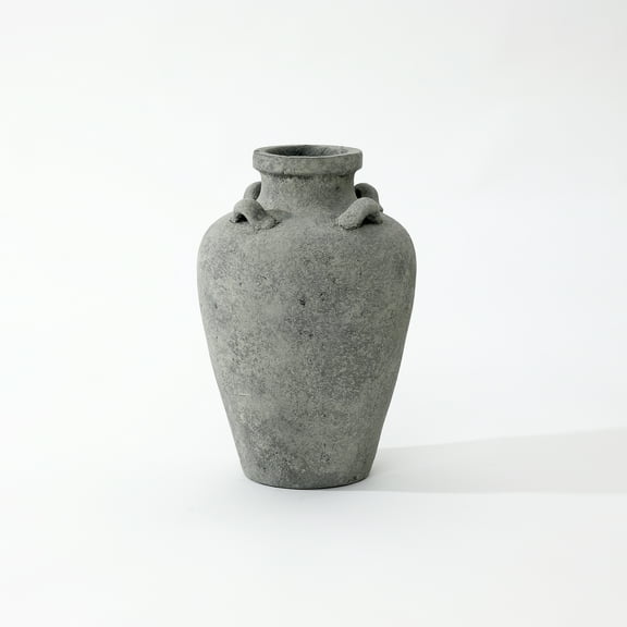 LuxenHome Rustic Antiqued Gray 15-Inch Tall Round Terracotta Urn Vase