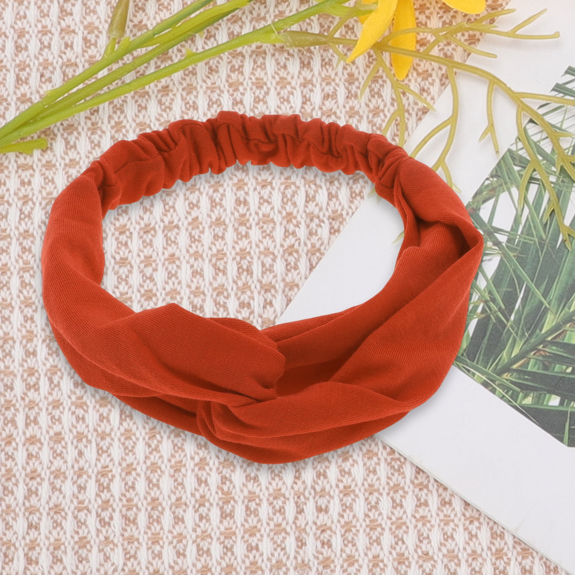 Unique Bargains Stylish Simple Solid Elastic Cross Headwrap Brick Red