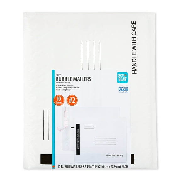 Pen+Gear White Self-Sealing #2 Poly Bubble Mailers, Padded Envelopes, 8.5" x 11" 10 pack