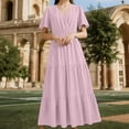 thumbnail image 6 of ClodeEU Women's V Neck Short Sleeve Tiered Midi Dress,Casual Flowy A-Line Sundress Pink,Women's Plus M, 6 of 6