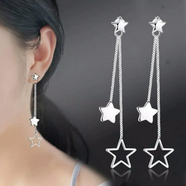 MATROOY 925 Silver Star Dangle Drop Earrings Women Fashion Tassel Earrings Stud