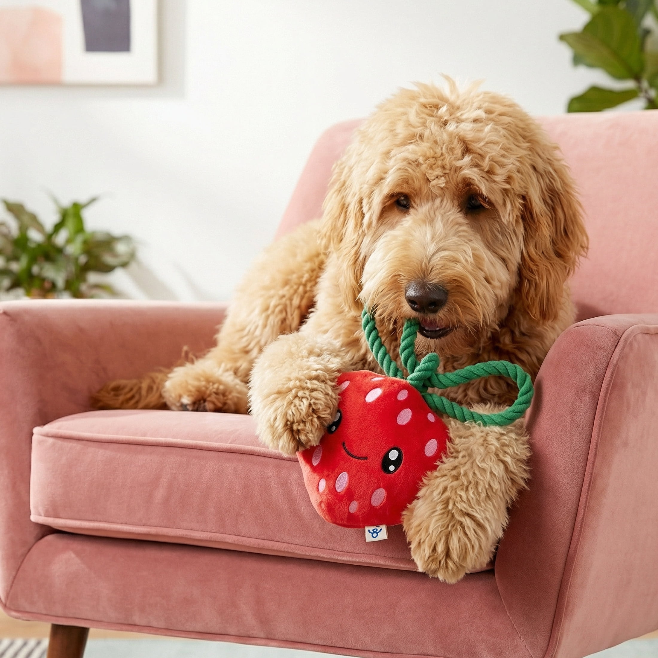 Oodles Durable Cherry and Strawberry Plush Dog Toy Set, Multicolored, One Size