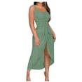thumbnail image 2 of Eyelet Dresses for Women 2025 One Shoulder Twist Front Split Midi Dress Fashion Summer Bodycon Sexy Dress (2XL, Green), 2 of 5