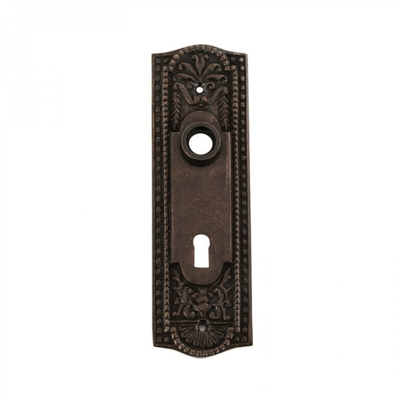 Renovators Supply Door Back Plate Brass 7 1/4" Escutcheon Cover Ornate Doorplate in Antique Brass Finish w/Keyhole