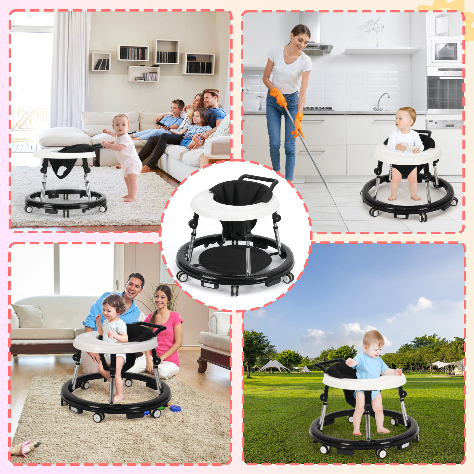 Poitik Portable Baby Walker, One-Touch Foldable, 9-Stage Height Adjustment photo 3