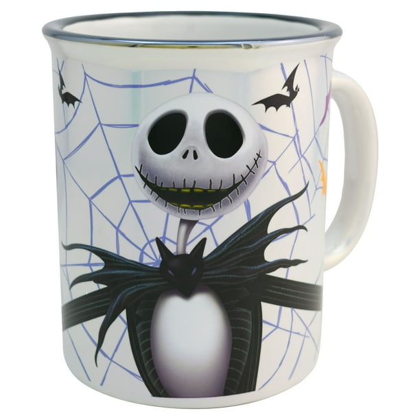 Tarro Iridiscente Mega Jumbo para Bebidas Calientes, Modelo El Extraño Mundo de Jack, Taza Coleccionable, 790 ml, Blanco