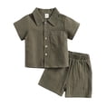 thumbnail image 2 of GiLiling Toddler Boys Girls 2 Piece Linen Clothes Set Button Down Short Sleeve Polo Shirt and Gauze Shorts (Green, 9-10 Years), 2 of 9