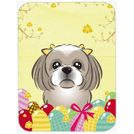 

Gray Silver Shih Tzu Easter Egg Hunt Glass Cutting Board Large
