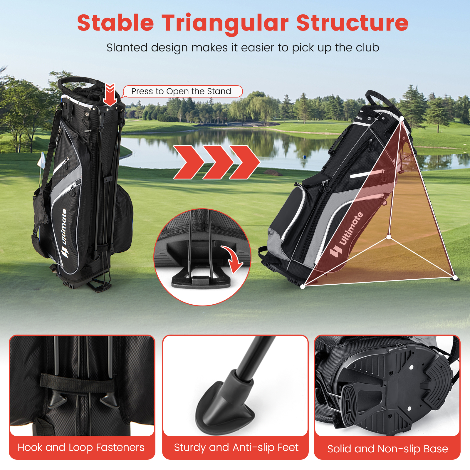 Topbuy 14-Way Top Divider Golf Bag with Stand Lightweight Golf Stand Bag with Dual Shoulder Straps Red