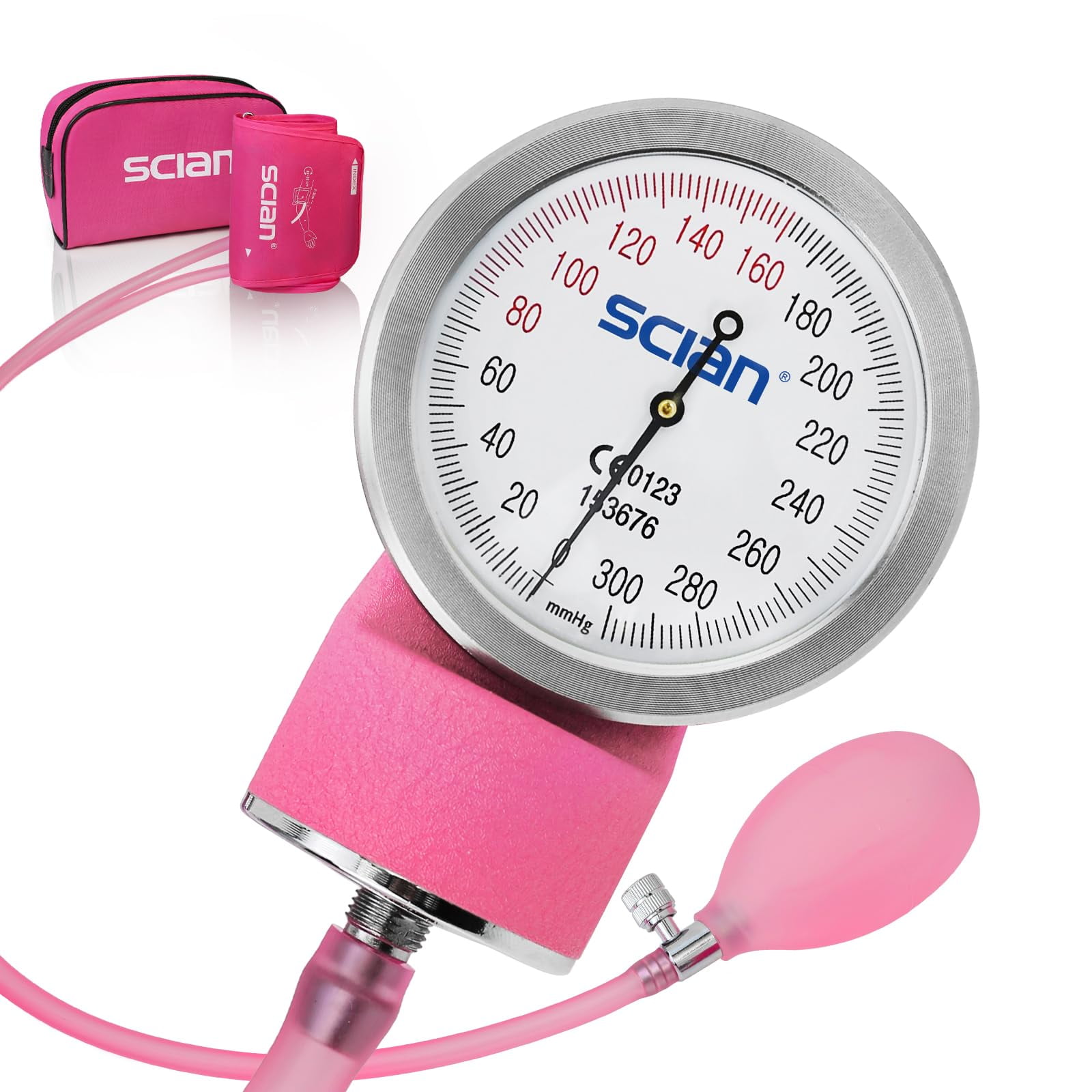 SCIAN Manual Blood Pressure Cuff - Aneroid Sphygmomanometer with European Cuff 8.7-16.5" and D-Ring, Come with Carrying Bag for Nurse Doctor Senior Adult, Pink
