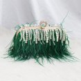 thumbnail image 1 of Bolso de piel de avestruz de lujo de moda, bolso de cena de alta sociedad europea y americana, bolso de cadena con anillo de diamantes y perlas, 1 of 6