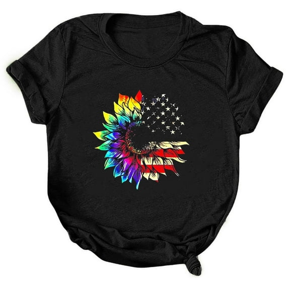 OAVQHLG3B American Flag Shirt for Women 4th of July Outfits Patriotic T-Shirts Women's Printed Casual Loose Round Neck Short Sleeve T-shirt Tops Blouse
