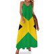 thumbnail image 1 of Vestido largo con tirantes de bandera de Jamaica, verde y amarillo, moda urbana, estilo bohemio, para playa, verano, escote en V, talla grande, 1 of 7