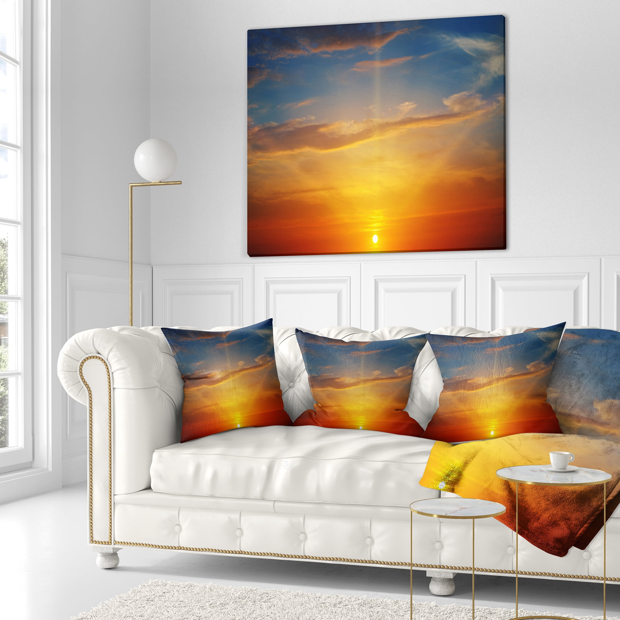 Designart Sunlight in Sky above Horizon - Oversized Beach Throw Pillow - 16x16