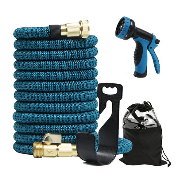 Expandable Garden Hose 100ft Water TPE + 250D Polyester Material Hose with 10 Function Sprayer Nozzle 3/4 inch Brass Plating Fittings Retractable