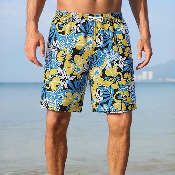 XINPING Men's Swim Trunks 9" with Pockets Quick Dry Printed Bathing Suit Built-in Board Shorts Beach Swimwear Pool Shorts