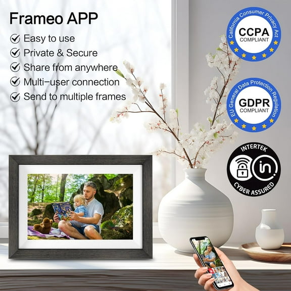 10.1 Inch WiFi Digital Photo Frame with HD IPS Touch Screen, Auto-Rotate, Send Pictures from Anywhere via App, Gifts for Mom