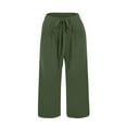 thumbnail image 3 of Audhol Womens Capri Pants, Flowy Linen Pants Women Wide Leg Tie Knot Pants Loose Beach Pants High Waisted Trousers with Pockets Wide Leg Capri Pants for Women Green 2XL, 3 of 9