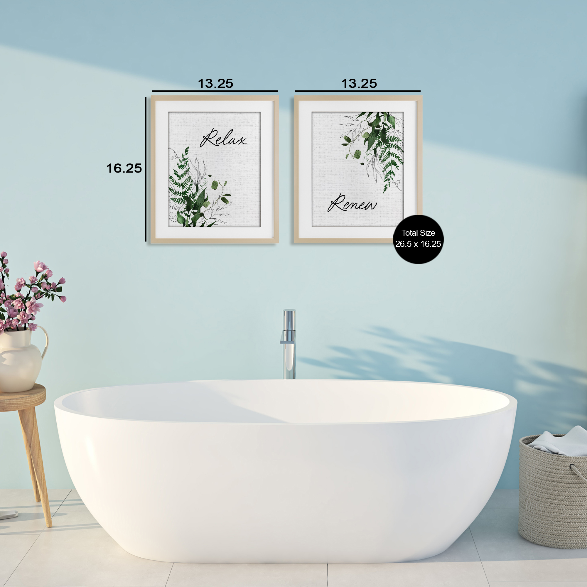 Relax Renew Botanical Leaves 2 Piece Birch Framed Print Under Glass Set, design by Lettered and Lined