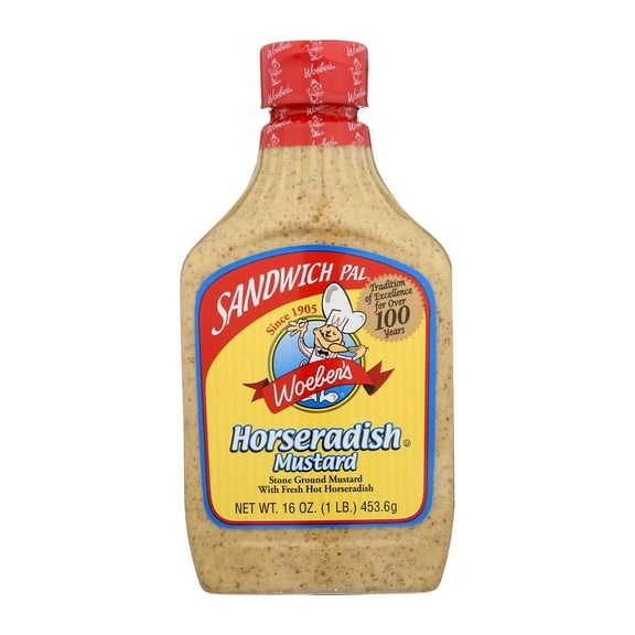 Woeber's Sandwich Pal Mustard Horseradish, 16 oz Squeeze Bottle (Pack of 2)