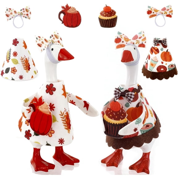 7 Inch Desk Goose Outfits, Fall Autumn Desk Goose Clothes with Desserts, Fall Decoration for Goose Statues Office and Home, Fall Party Supplies, Thanksgiving Party Decor
