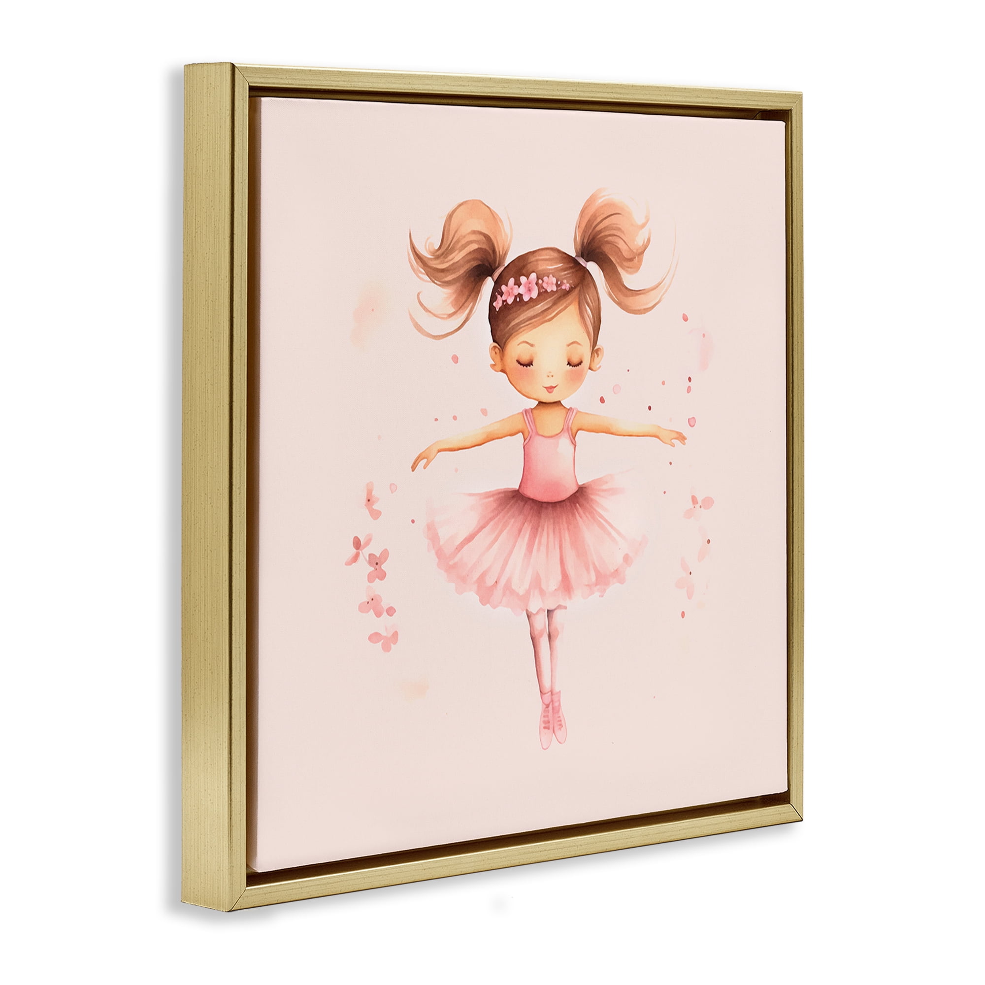 Stupell Industries Ballerina Dancer Girl People Painting Gold Floater Framed Canvas Art Print Wall Art, 18 x 18