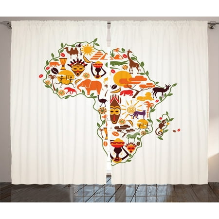 African Curtains 2 Panels Set Africa Travel Map Plan Traditional